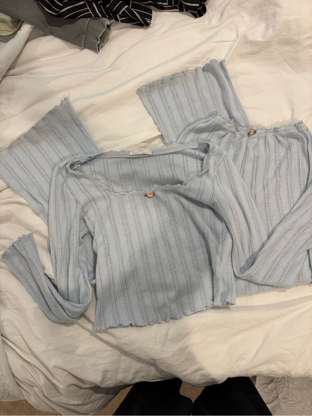 Light Blue Ribbed Knit Women’s Lounge Set